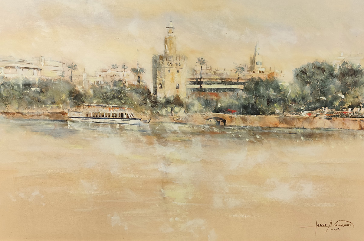 Sevilla desde el Río – Pintura de Sevilla en óleo sobre lienzo – Figuración Expresiva Contemporánea – Jesnagar